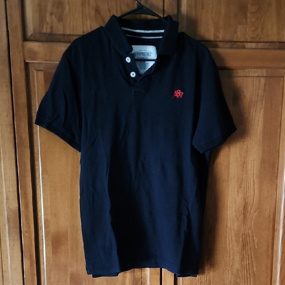Aeropostale Black Red Polo Short Sleeve Mens Size Large
